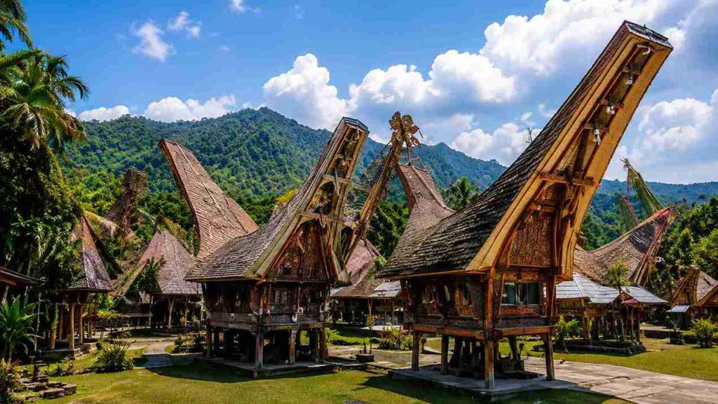 Traditional Tongkonan houses in Toraja surrounded by lush mountains and cultural landscapes in South Sulawesi, Indonesia | Komera.net